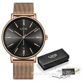 Top Brand LIGE Women's Quartz Watches with Rose Gold Mesh Stainless Steel Band Charm Dress Ladies Wristwatch Luxury Watch 9922
